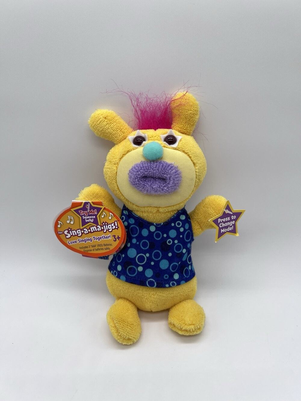 Fisher Price Mattel Sing-A-Ma-Jigs Yellow Pink Hair Voice Talking Plush Toy 9”